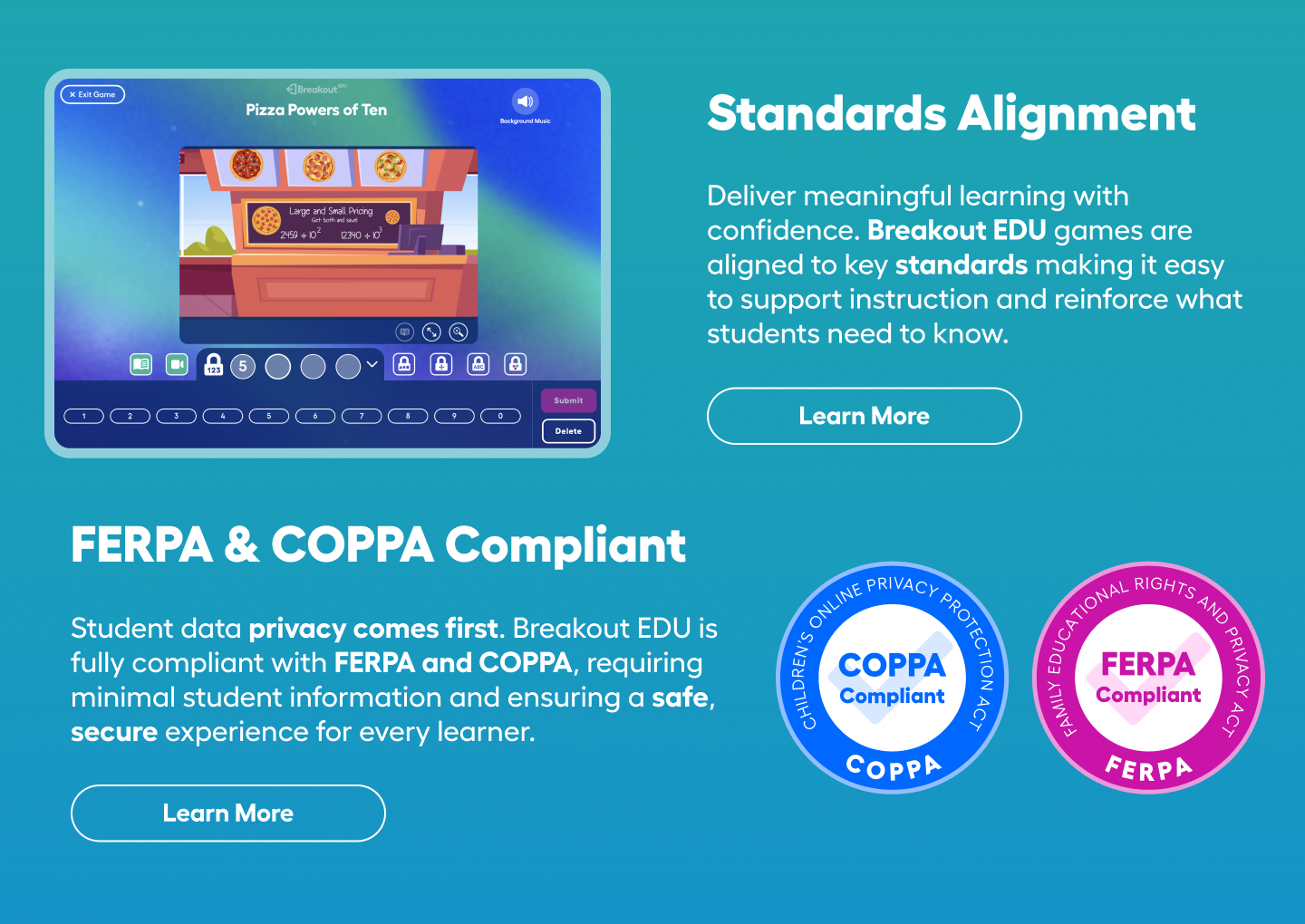 Standards alignment and FERPA COPPA compliant
